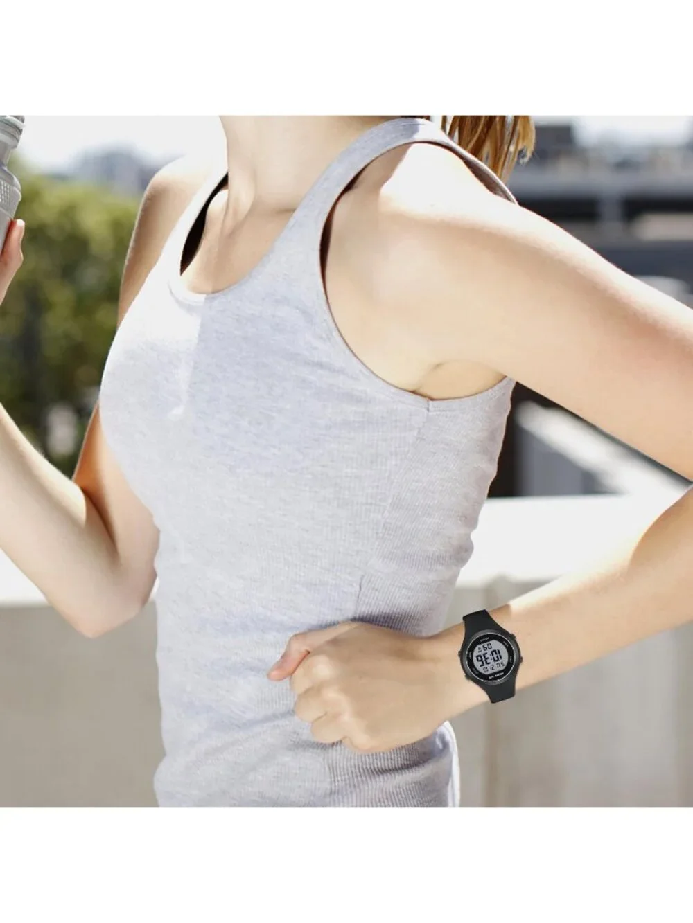Women's All Black Waterproof Sport Digital Chronograph Silicone Strap Watches